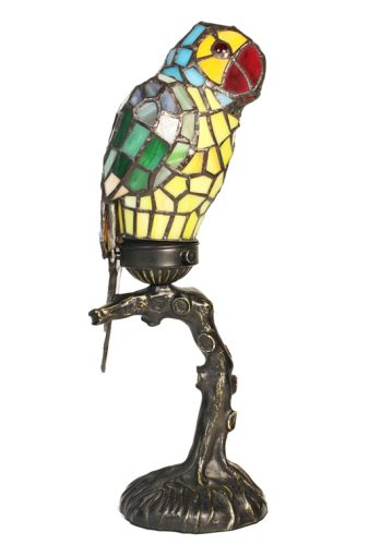 83188-Blue Parrot Stained Glass Lamp with Satin Bronze Finish Base