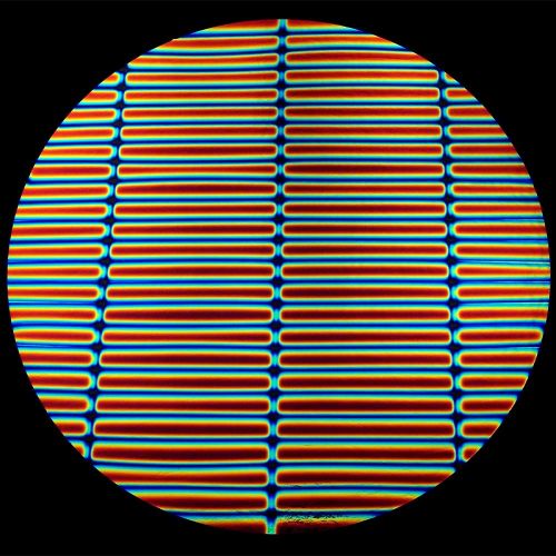 DC898C-CBS Thin Dichroic Rainbow 1 On Black 3/4" Striped 4"x4.75" - 90 COE