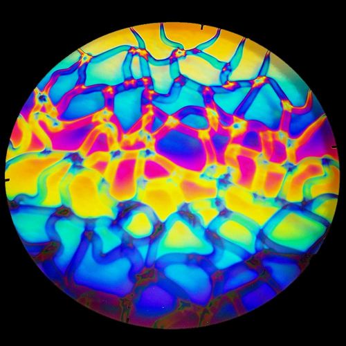 DC894C-CBS Thin Dichroic Rainbow 2 On Black Cool Lava 4"x4.75" - 90 COE